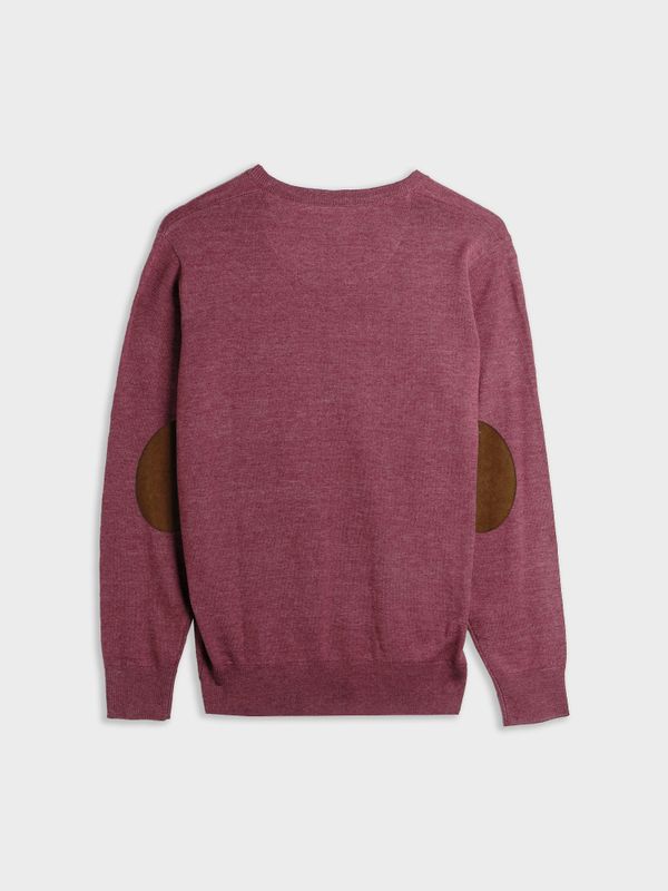 Suéter Gola V com Cotoveleiras Melange | Burgundy