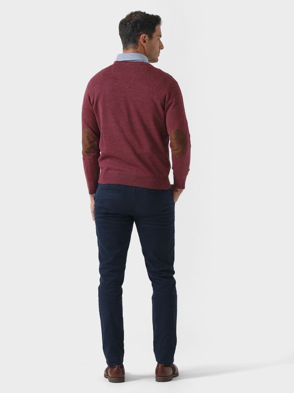 Suéter Gola V com Cotoveleiras Melange | Burgundy