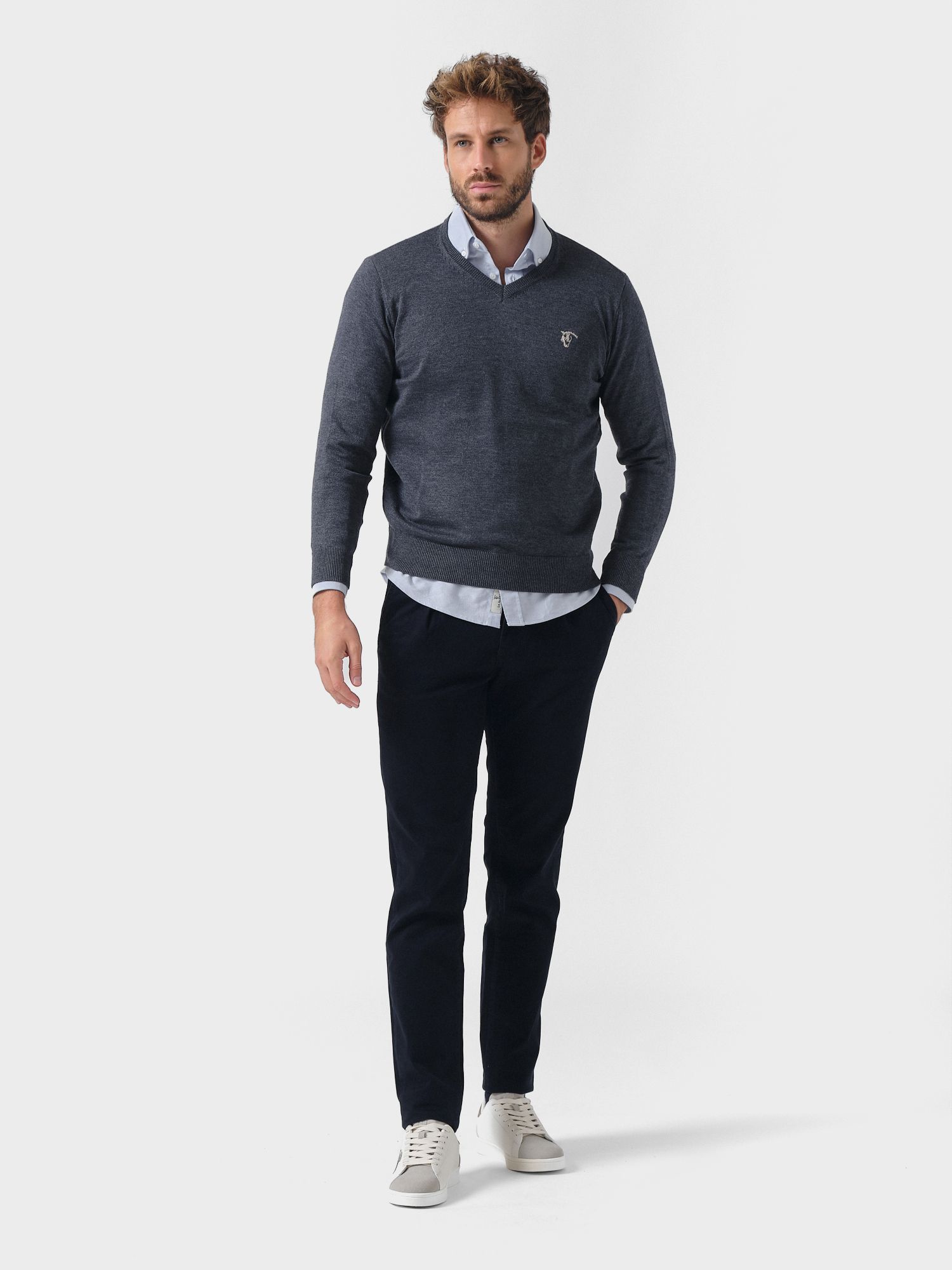 Pull Col V Melange | Marino