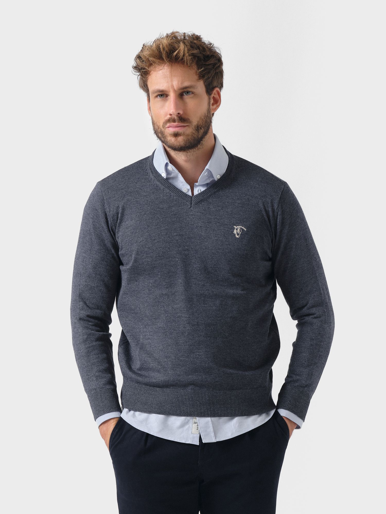 Pull Col V Melange | Marino