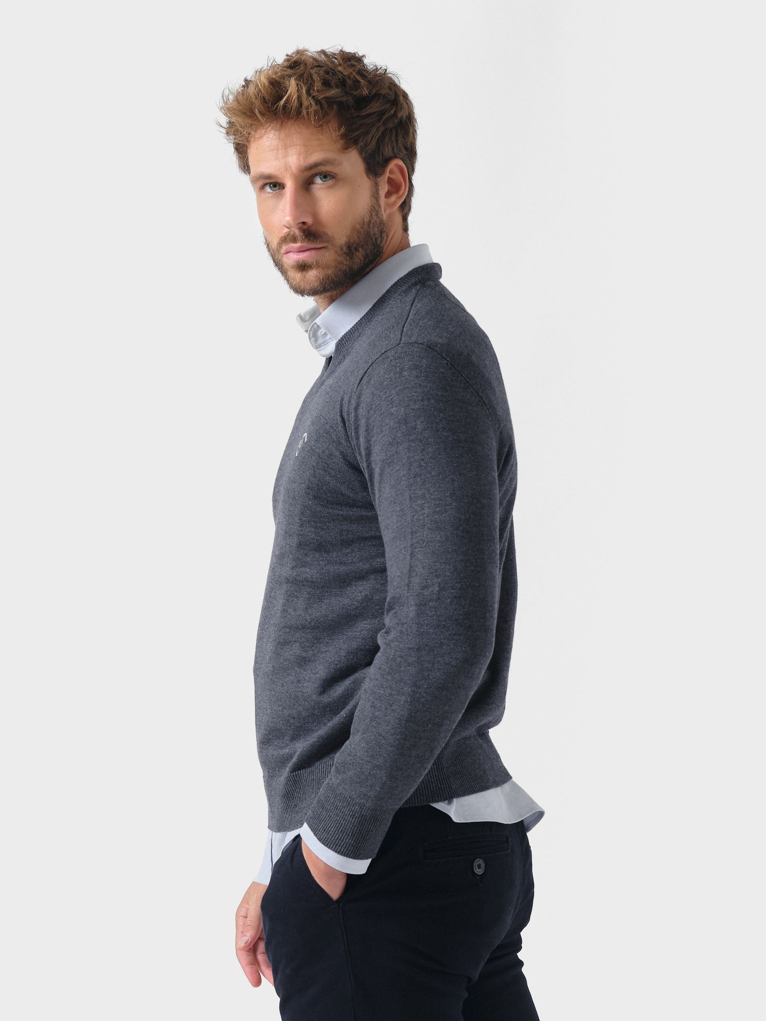 Pull Col V Melange | Marino