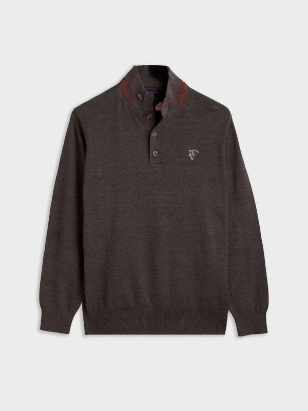 Buttoned Melange Sweater | Charcoal