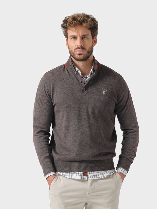 Buttoned Melange Sweater | Charcoal