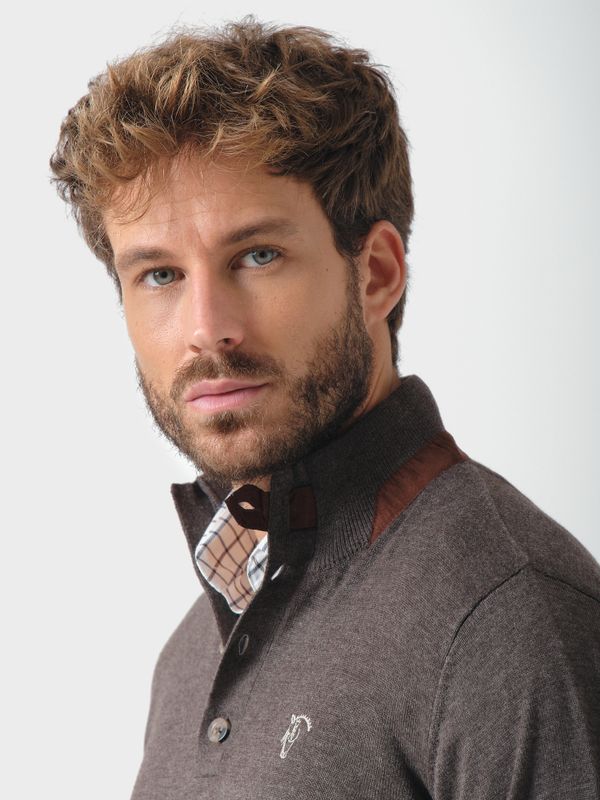 Buttoned Melange Sweater | Charcoal