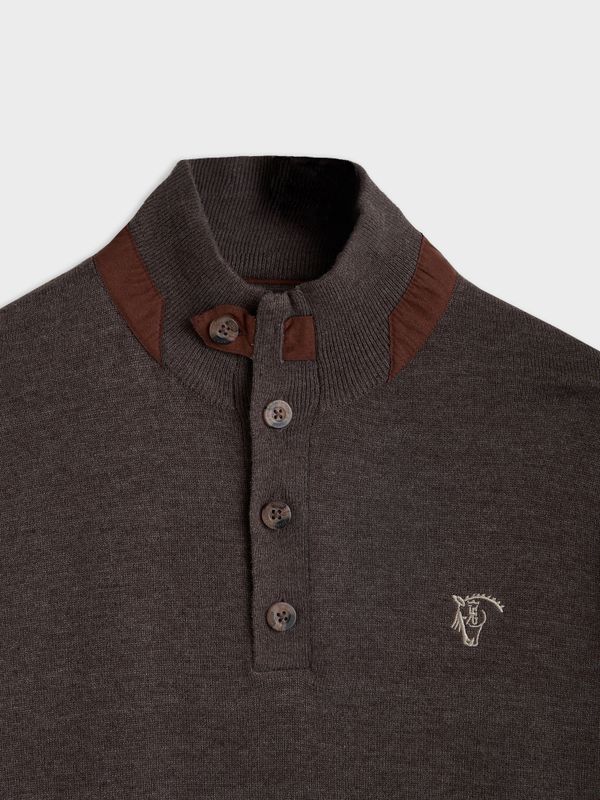 Buttoned Melange Sweater | Charcoal