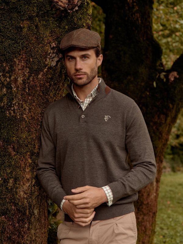 Buttoned Melange Sweater | Charcoal