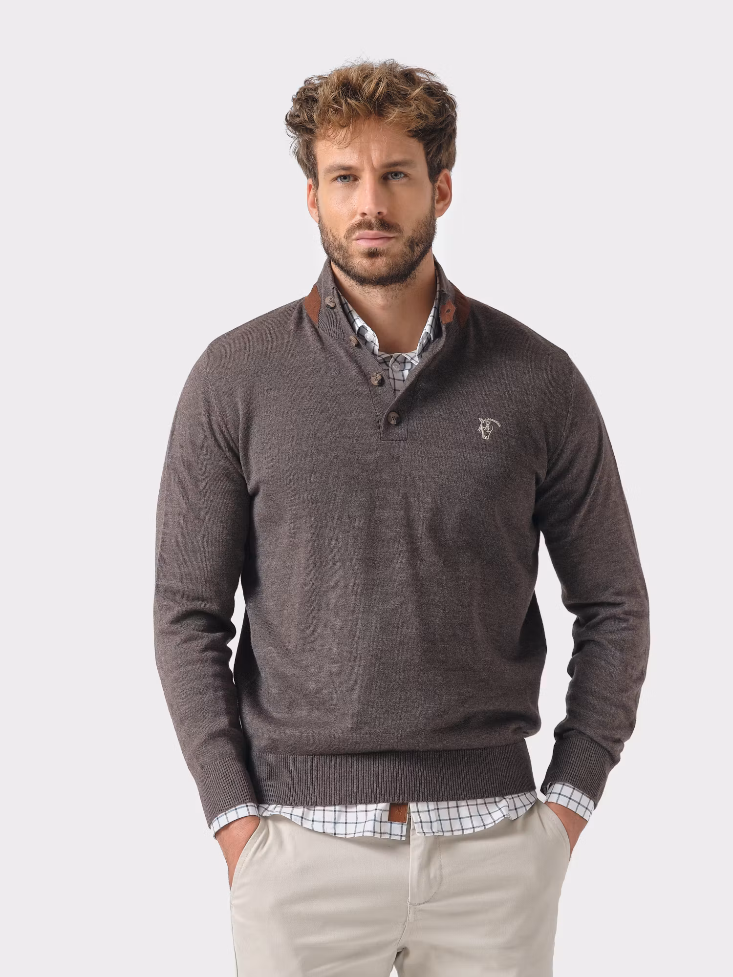 Buttoned Melange Sweater | Charcoal