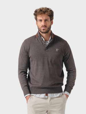 Buttoned Melange Sweater | Charcoal