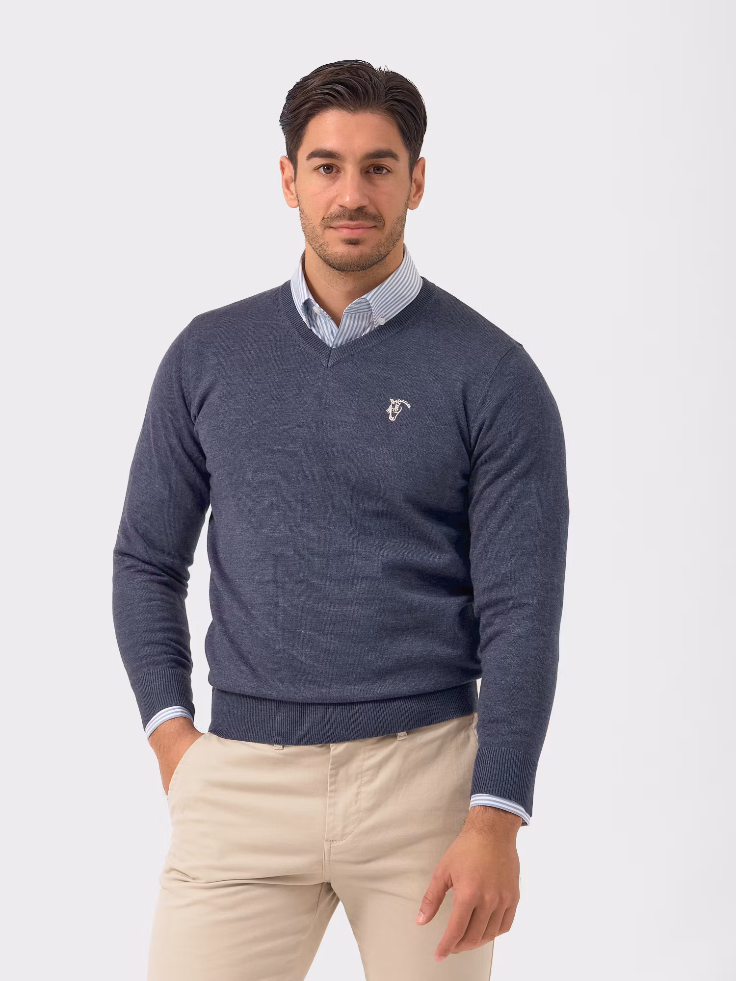 Pull Col V Melange | Marino