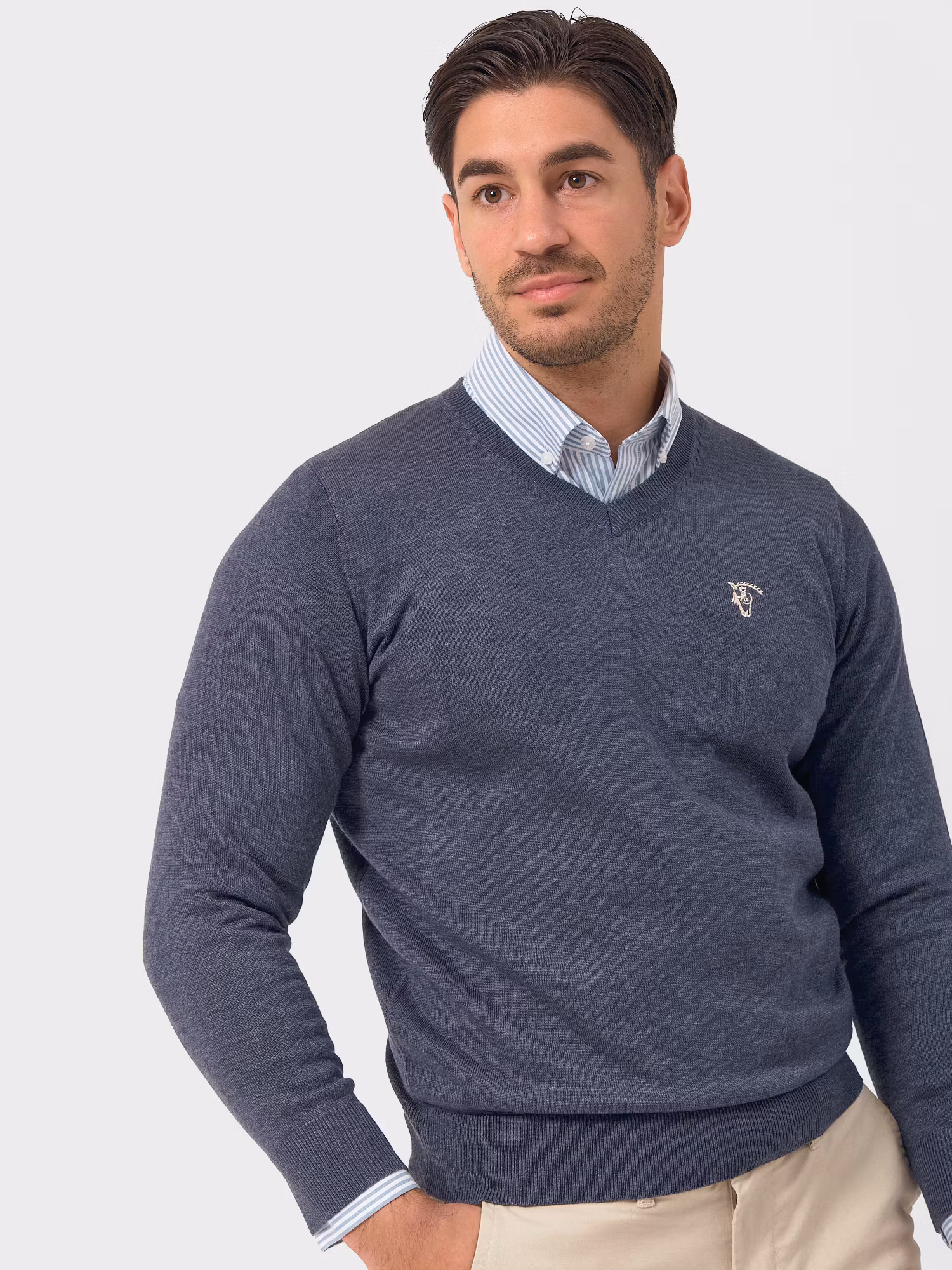 Pull Col V Melange | Marino