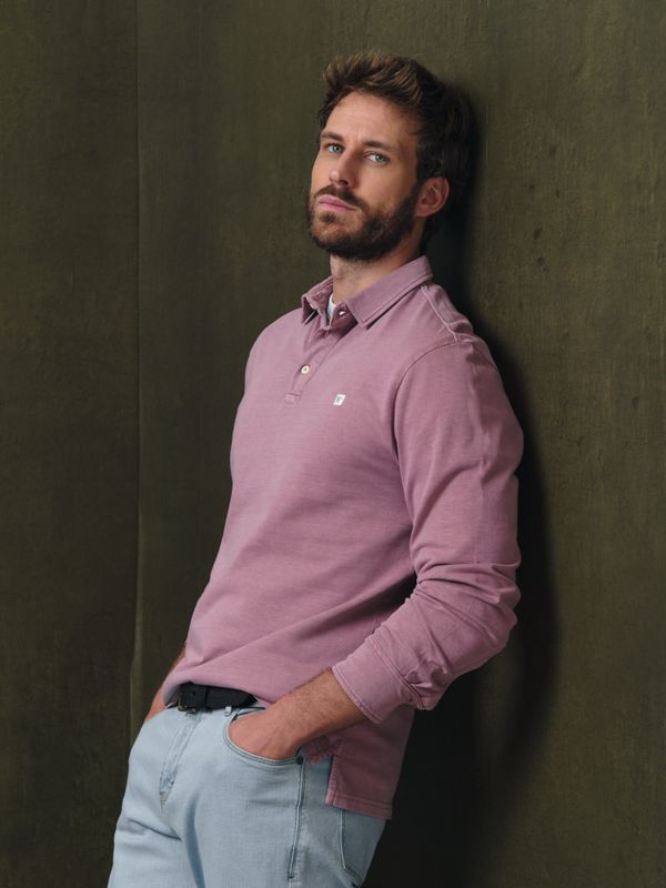 Polo Basique à Manches Longues Lavé | Lavanda