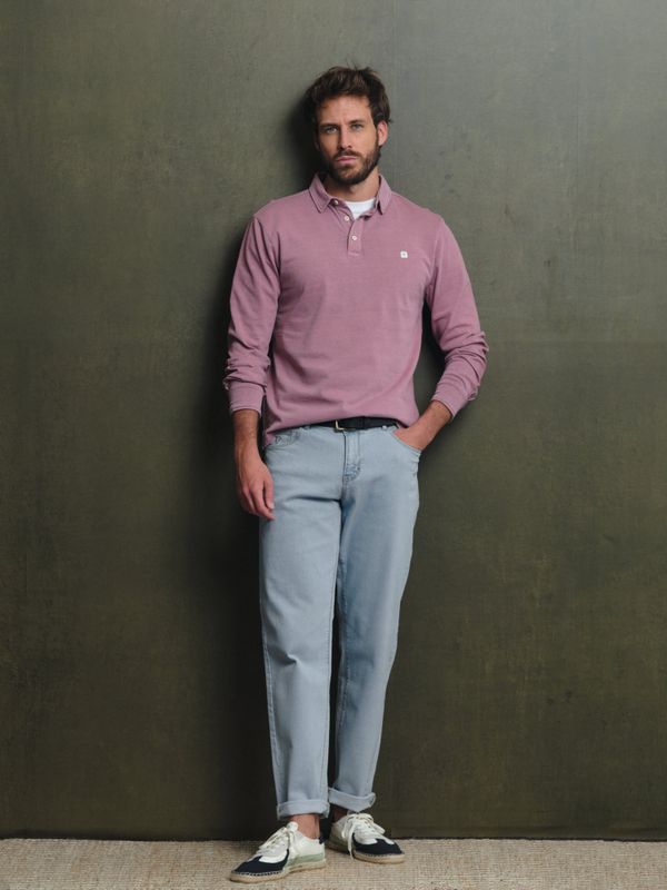 Polo Basique à Manches Longues Lavé | Lavanda