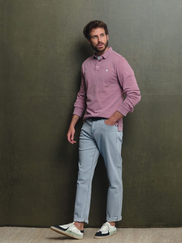 Polo Basique à Manches Longues Lavé | Lavanda