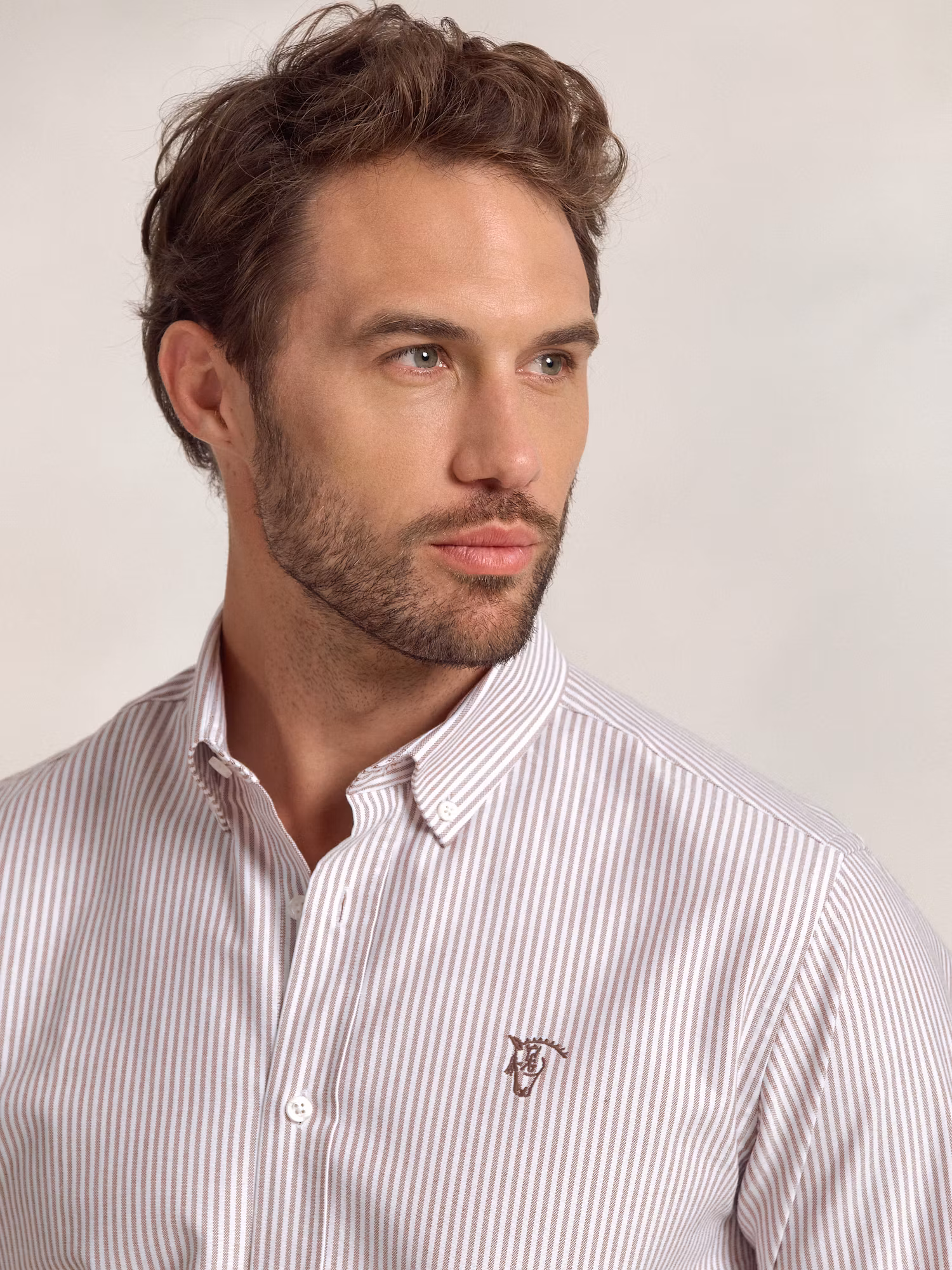 Striped Oxford Shirt | Taupe