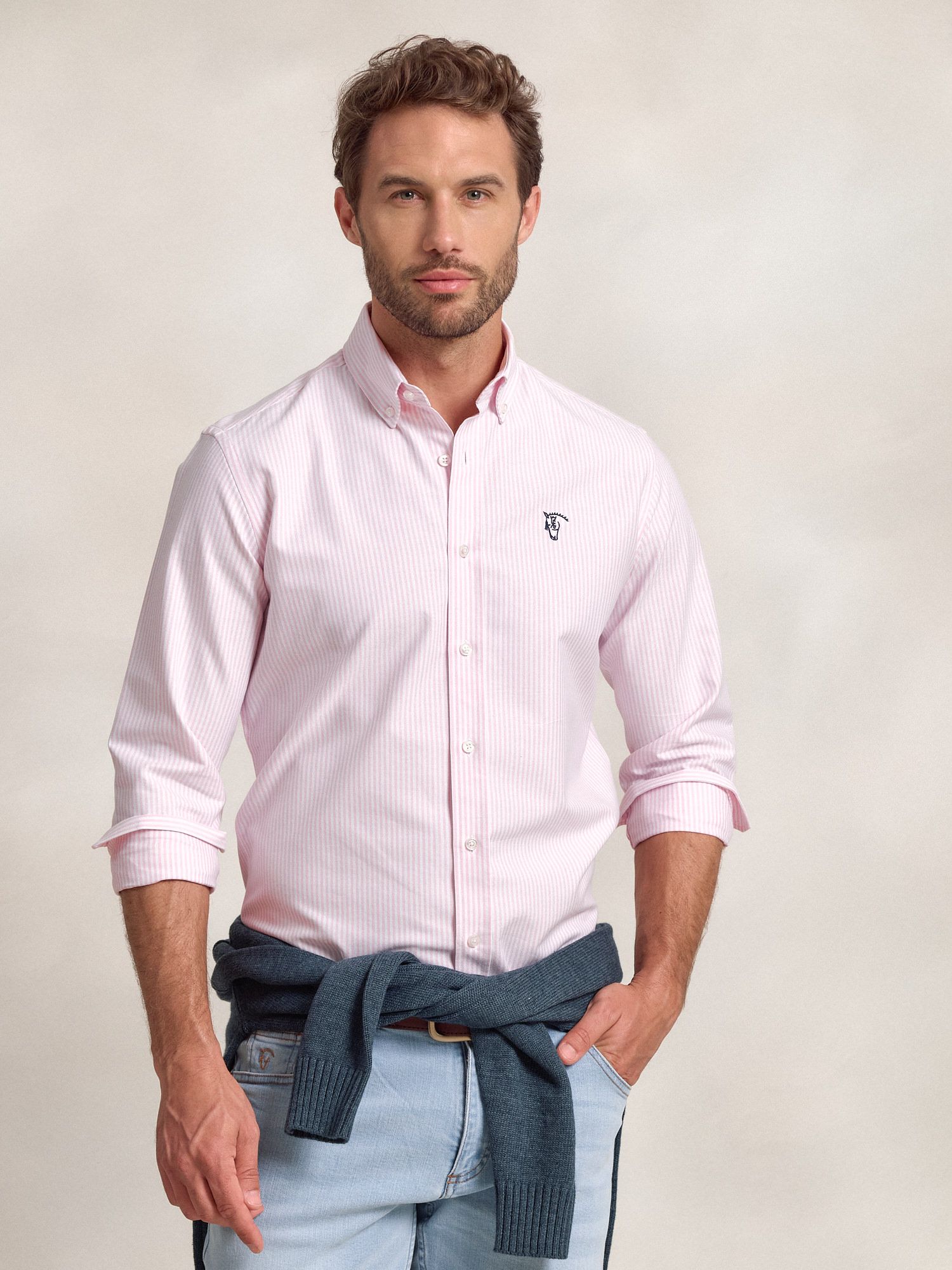 Camisa Oxford Listrada | Rosa