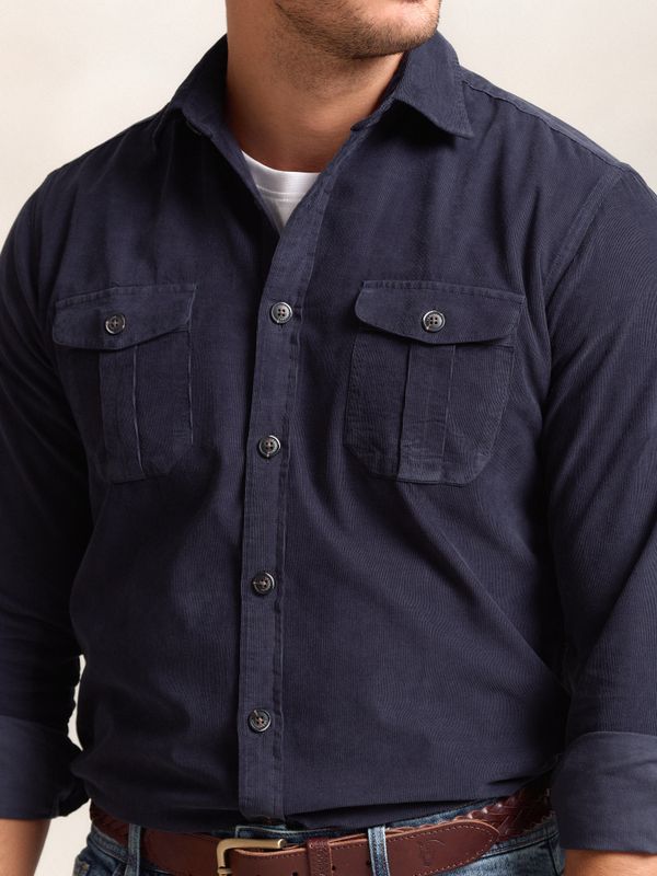 Camisa de Veludo Cotelê com Bolsos | Marino