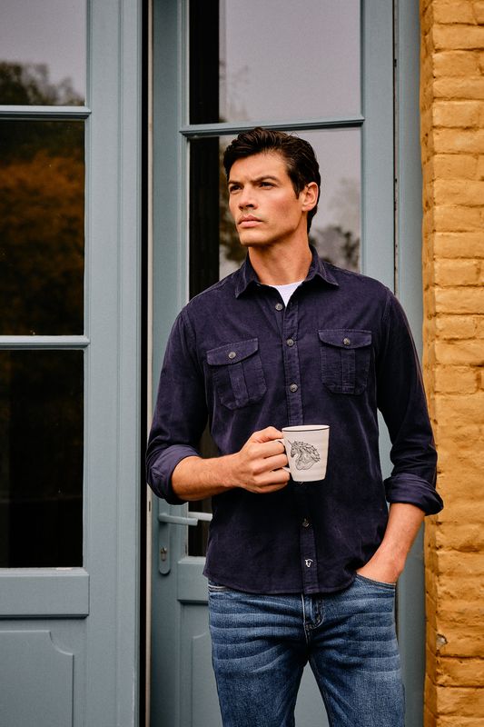 Camisa de Veludo Cotelê com Bolsos | Marino