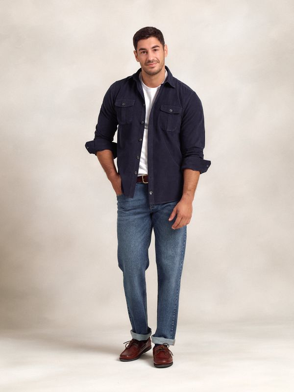 Camisa de Veludo Cotelê com Bolsos | Marino