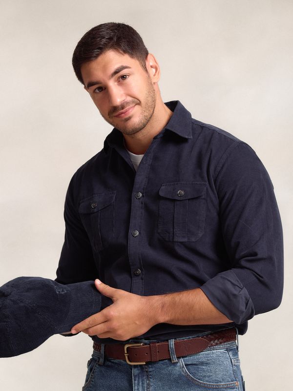 Camisa de Veludo Cotelê com Bolsos | Marino