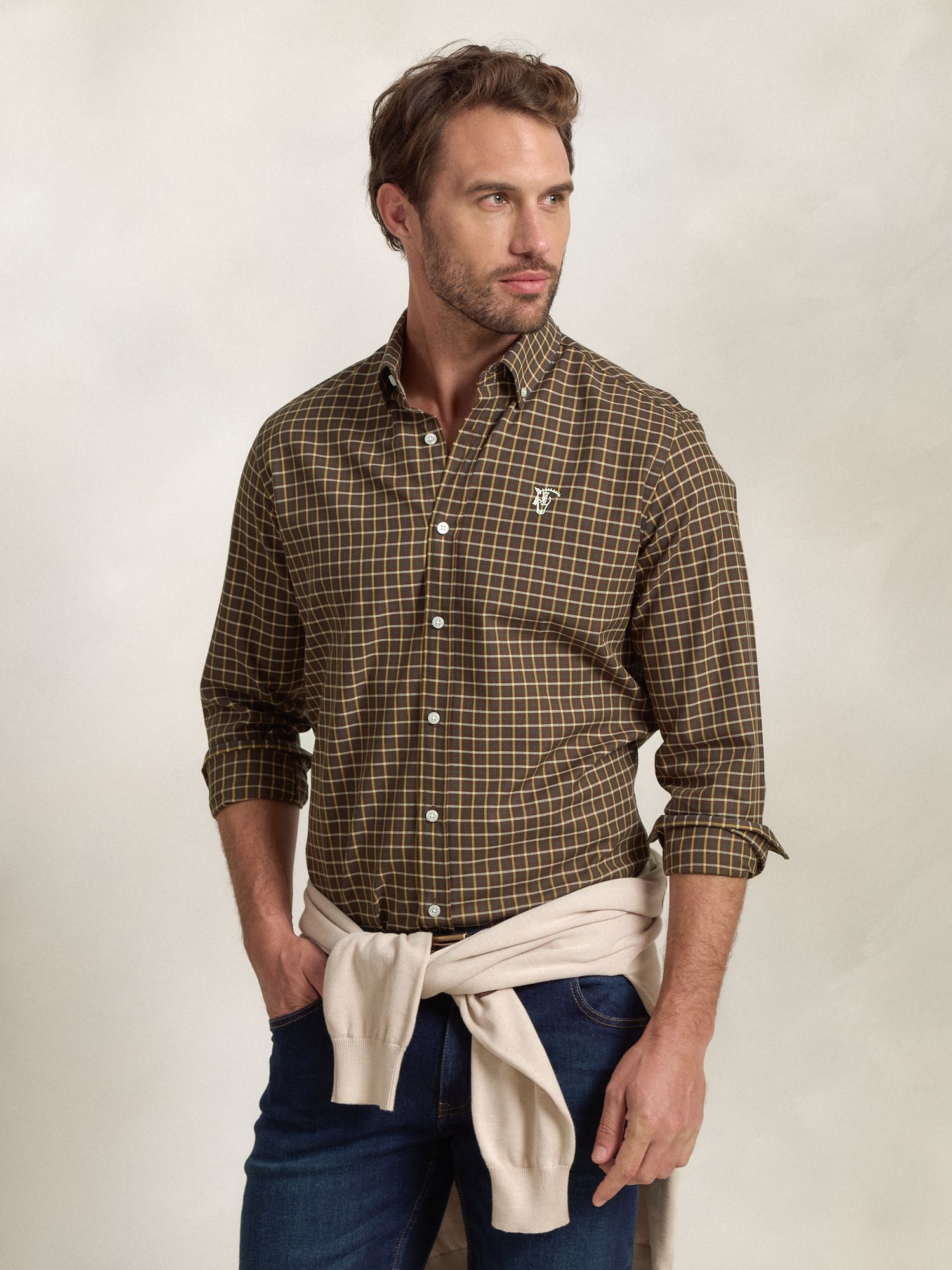 Camisa Xadrez de Viyela Marrom