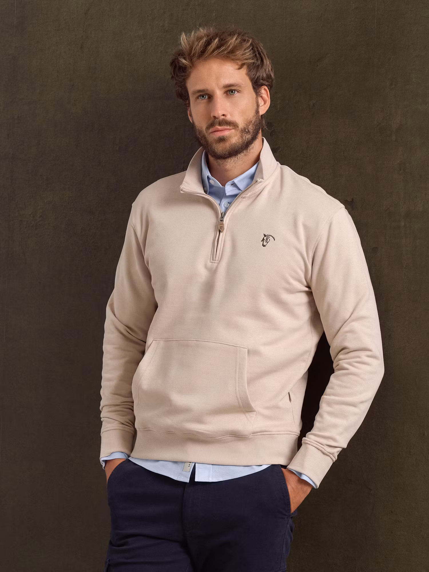 Basic Half-Zip Sweatshirt | Nude