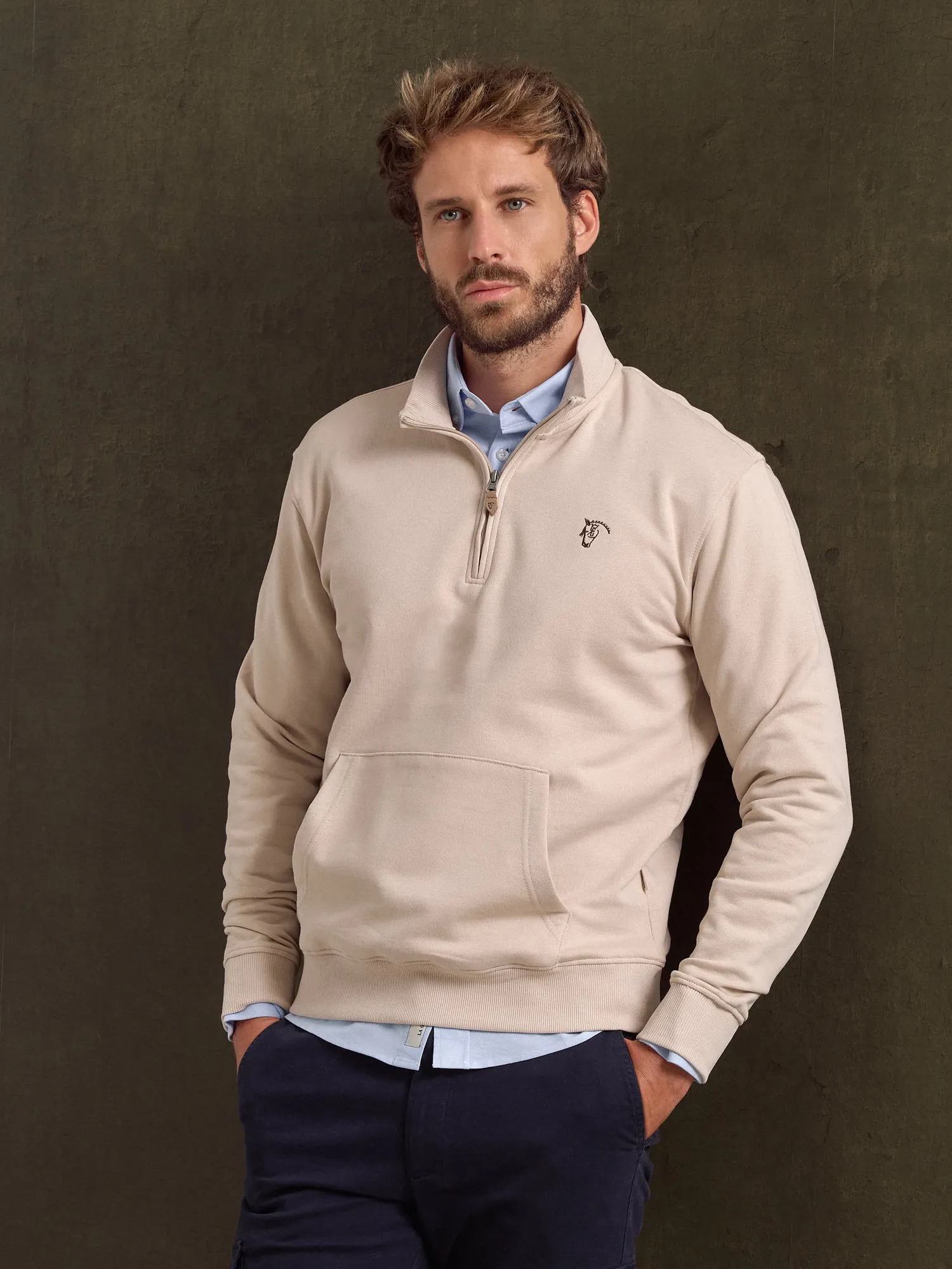 Basic Half-Zip Sweatshirt | Nude