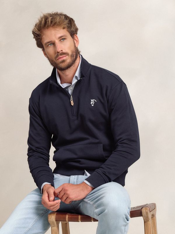 Sweatshirt de meio zíper básico | Marino