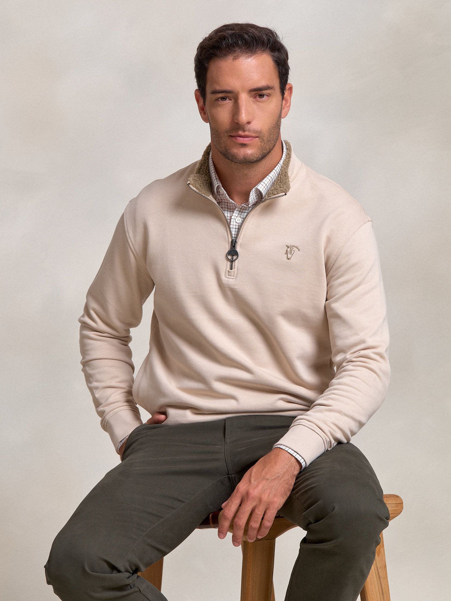 Sweatshirt de meio zíper detalhe | Nude