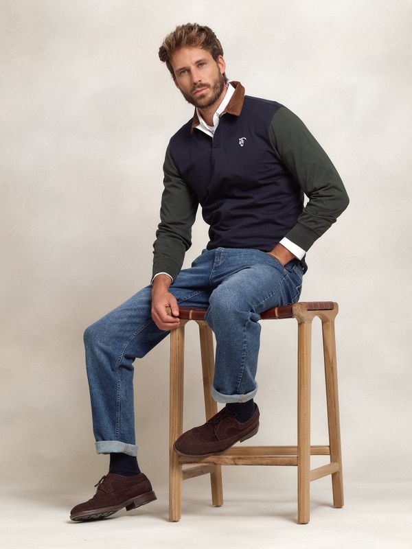 Polo com gola de veludo cotelê | Marino