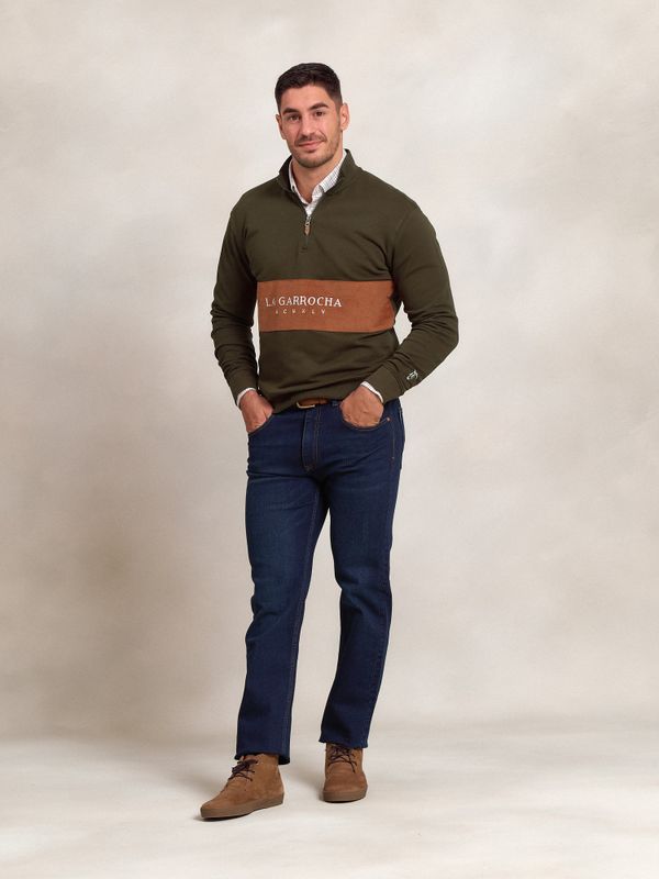 Sweatshirt com meio zíper e faixa de Microveludo | Caza