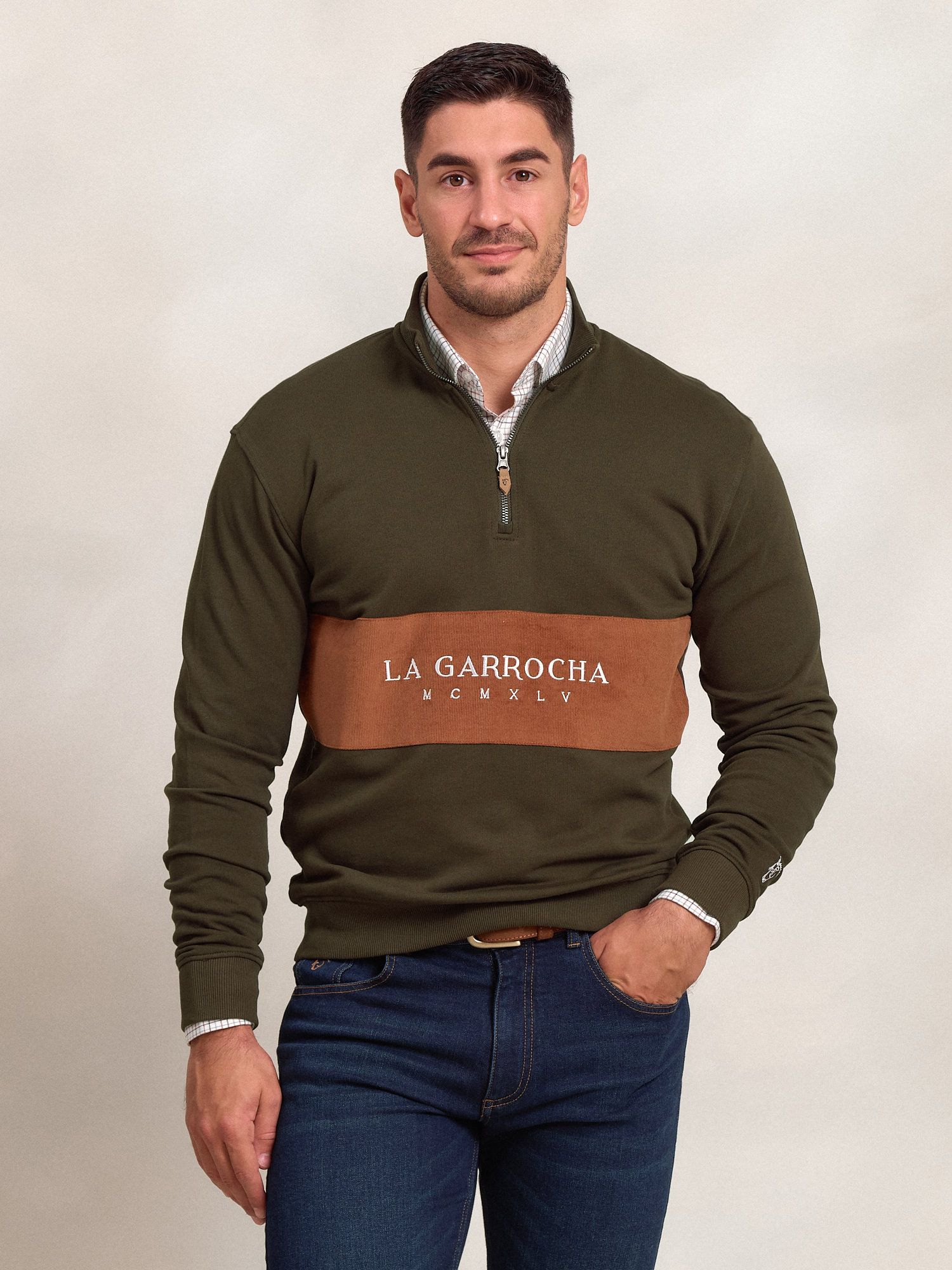 Half-Zip Corduroy Band Sweatshirt | Caza