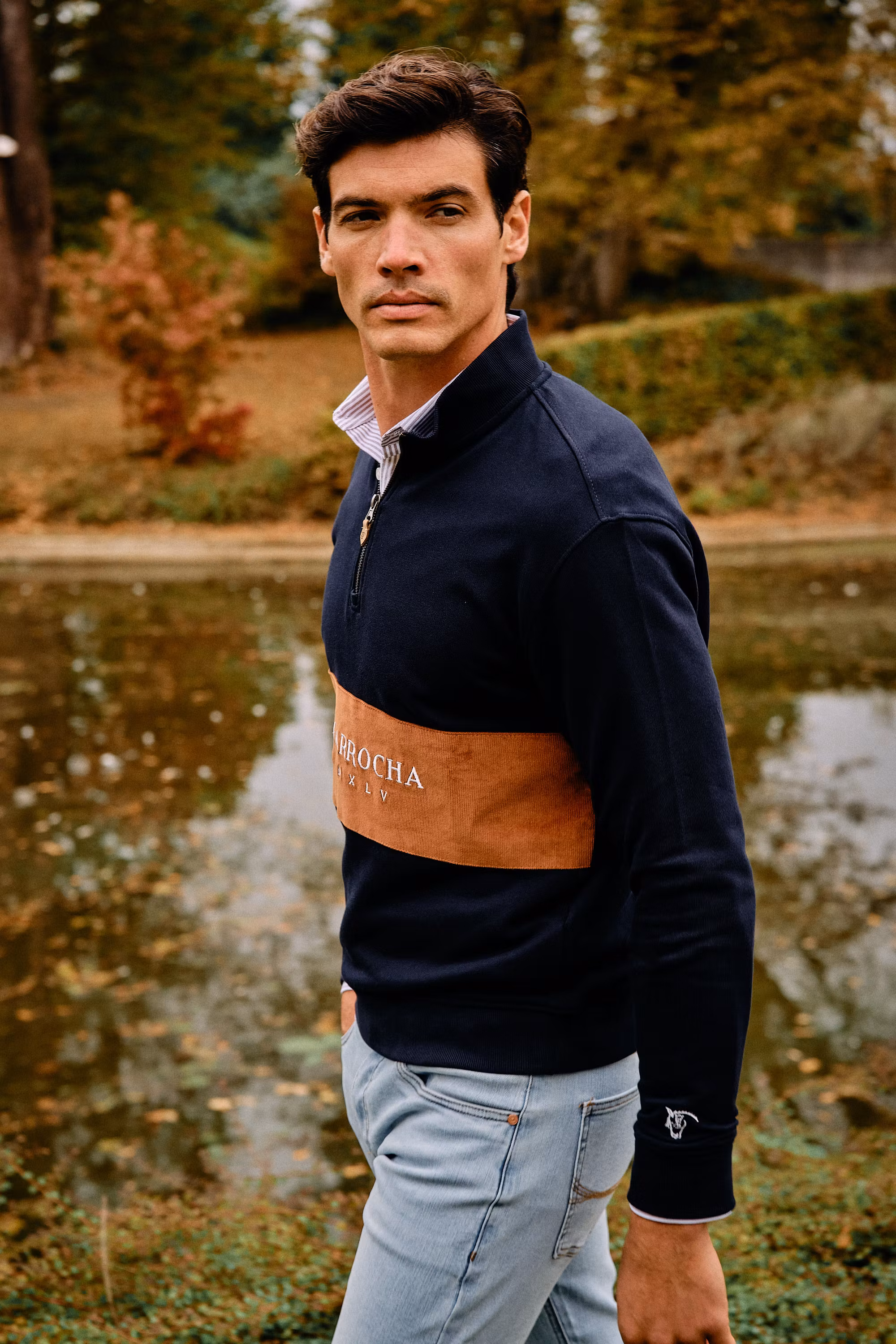 Half-Zip Corduroy Band Sweatshirt | Marino