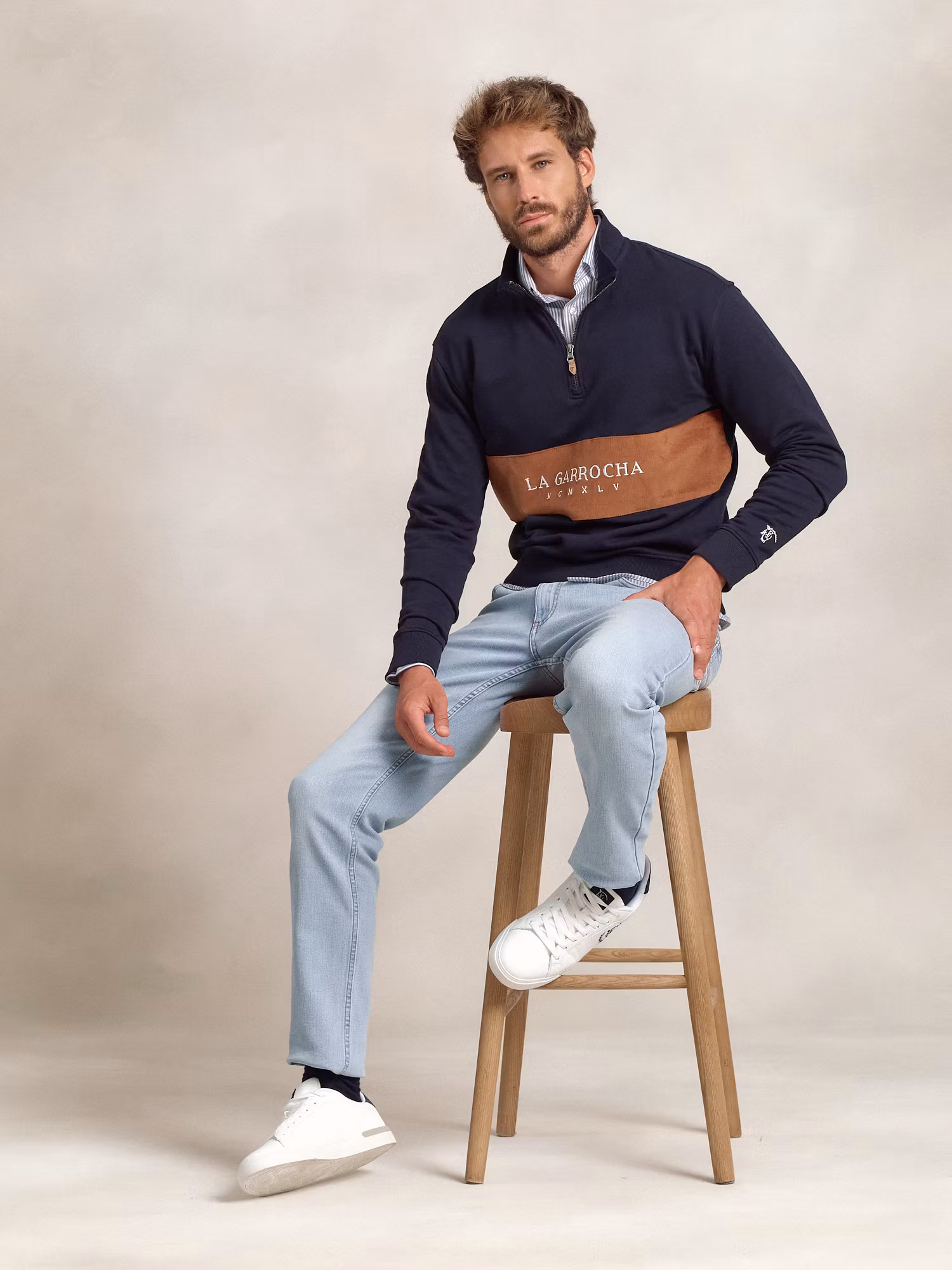 Half-Zip Corduroy Band Sweatshirt | Marino