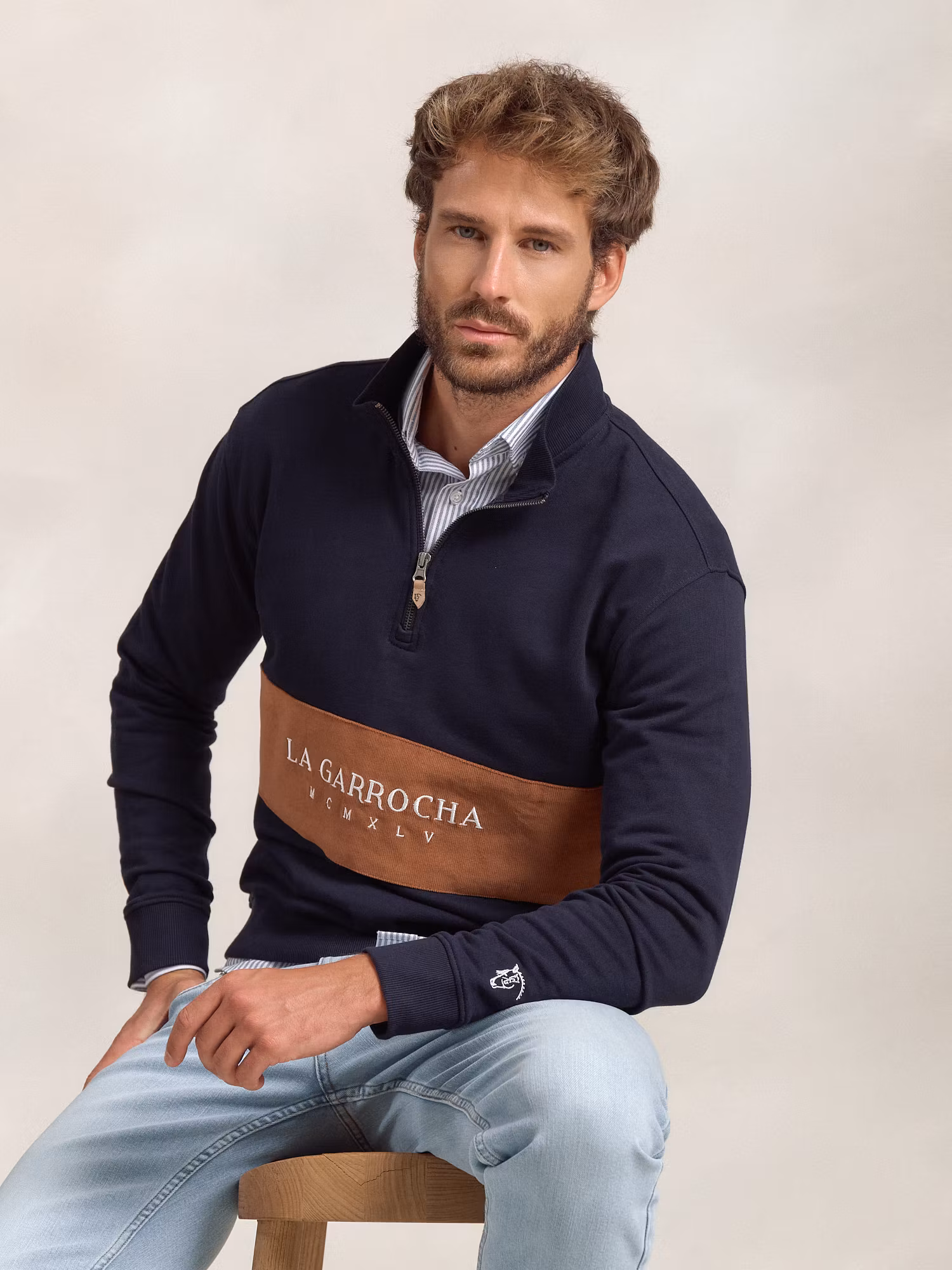 Half-Zip Corduroy Band Sweatshirt | Marino