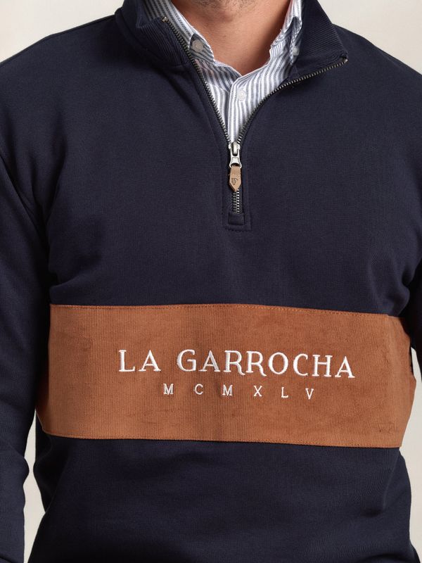 Sweatshirt com meio zíper e faixa de Microveludo | Marino