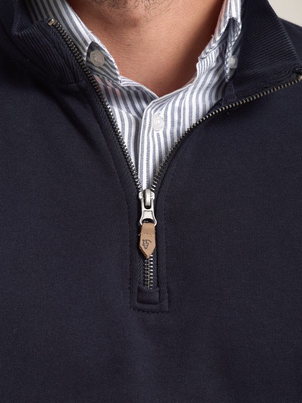 Sweatshirt com meio zíper e faixa de Microveludo | Marino