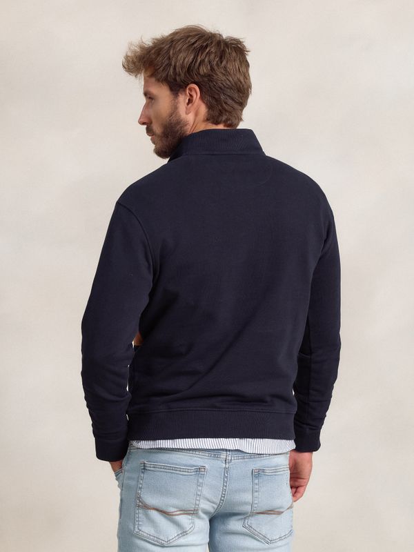 Sweatshirt com meio zíper e faixa de Microveludo | Marino