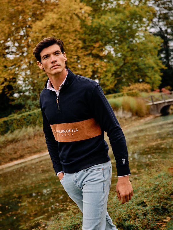 Half-Zip Corduroy Band Sweatshirt | Marino