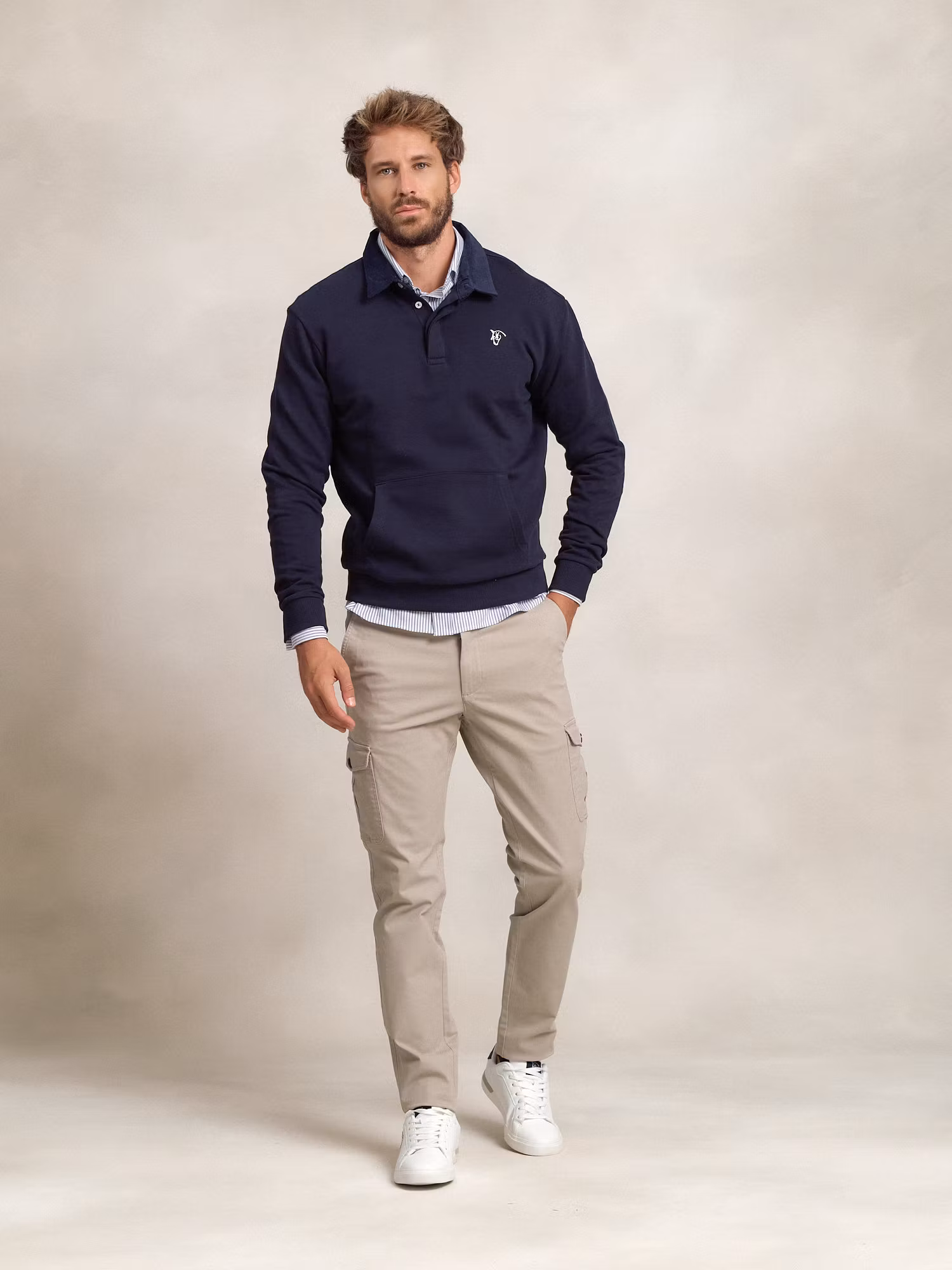 Corduroy Polo Neck Sweatshirt | Marino