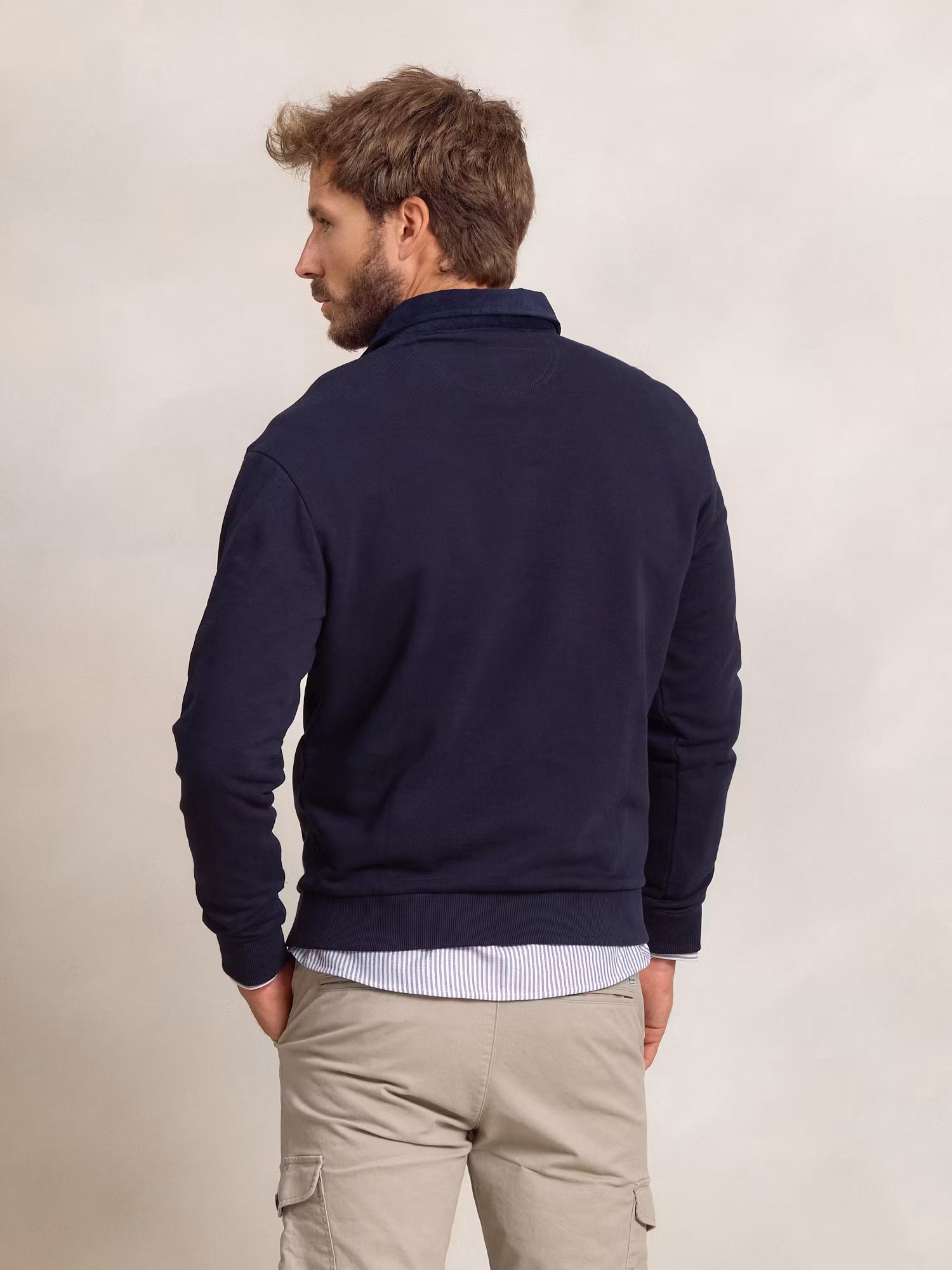 Corduroy Polo Neck Sweatshirt | Marino
