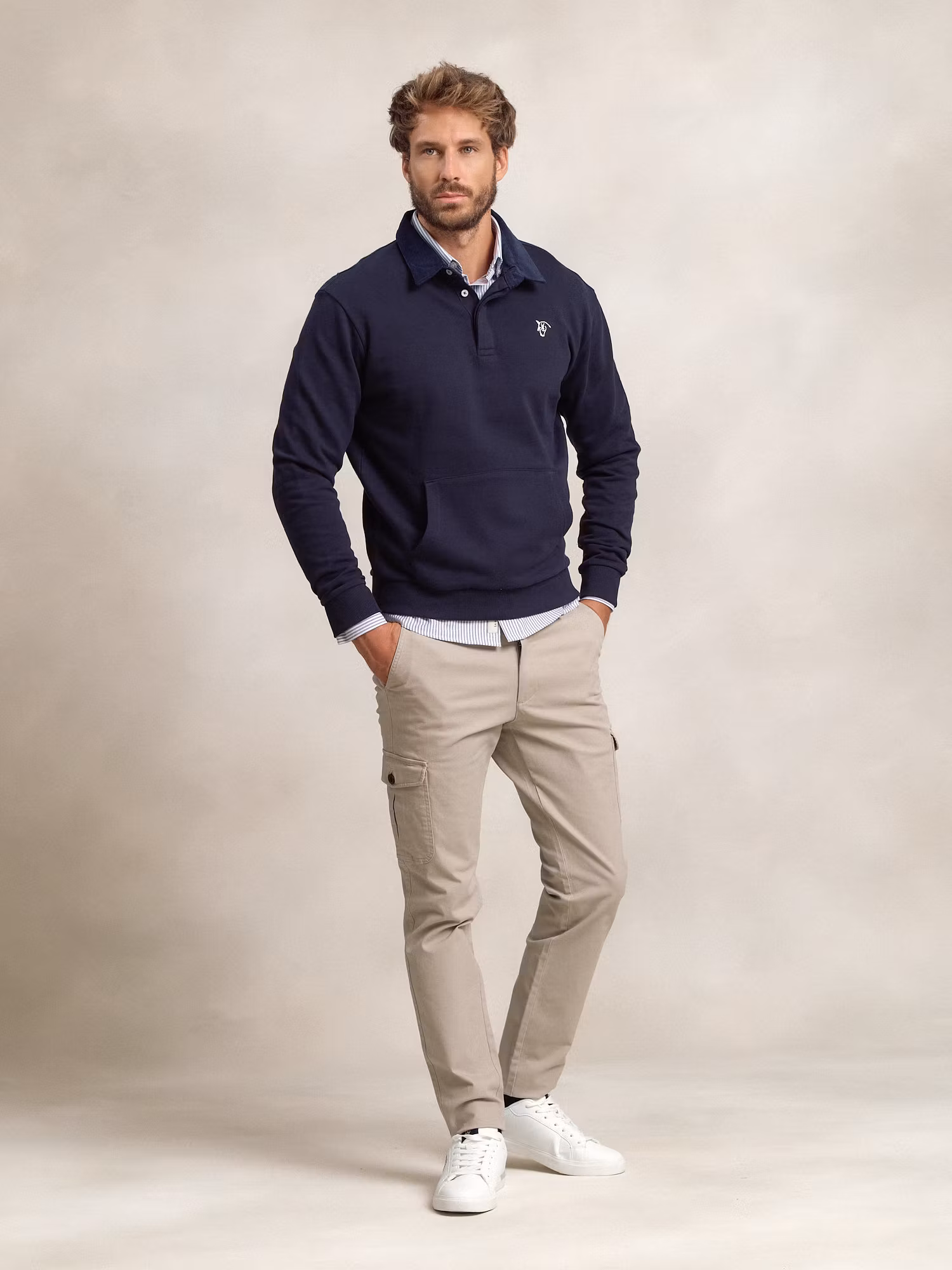 Corduroy Polo Neck Sweatshirt | Marino