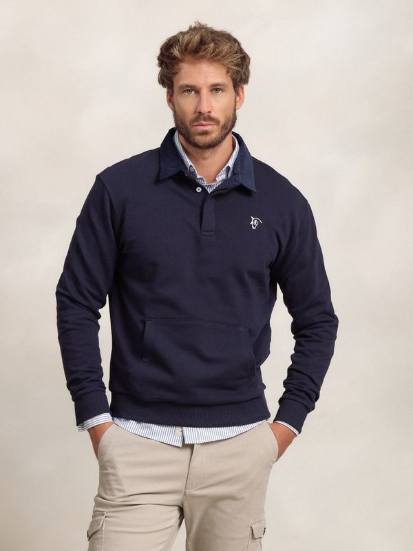 Sweatshirt de veludo cotelê com gola polo | Marino