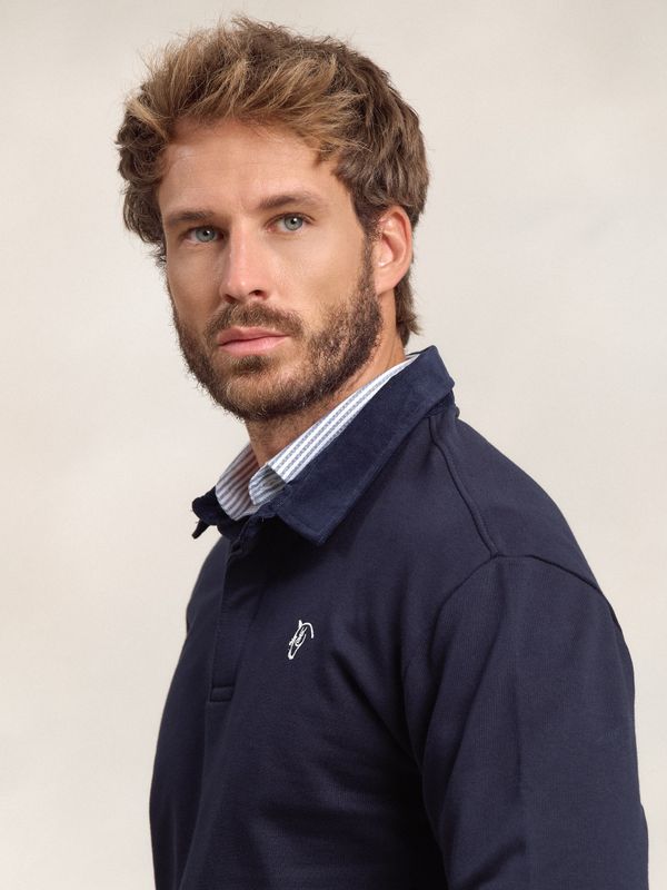 Sweatshirt de veludo cotelê com gola polo | Marino