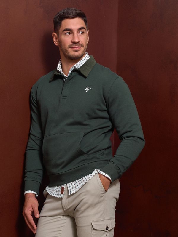 Sweatshirt de veludo cotelê com gola polo | Abeto