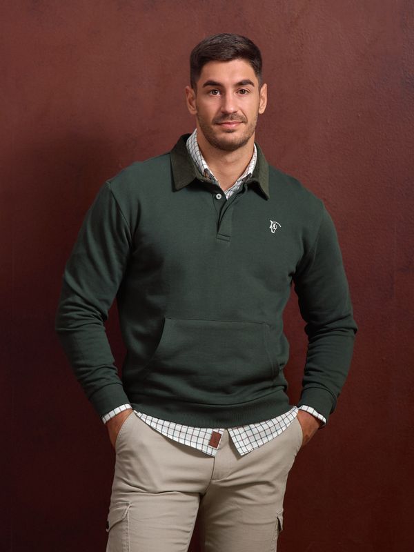 Sweatshirt de veludo cotelê com gola polo | Abeto