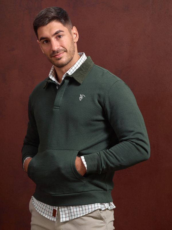 Sweatshirt de veludo cotelê com gola polo | Abeto