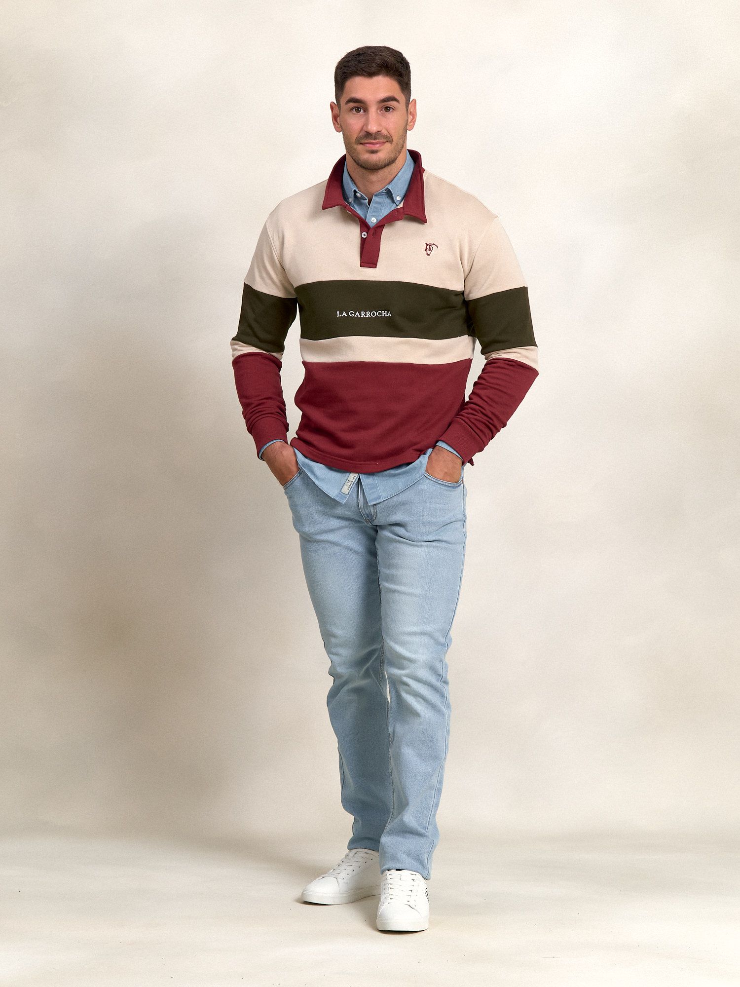 Multicolor Polo Neck Sweatshirt | Burgundy