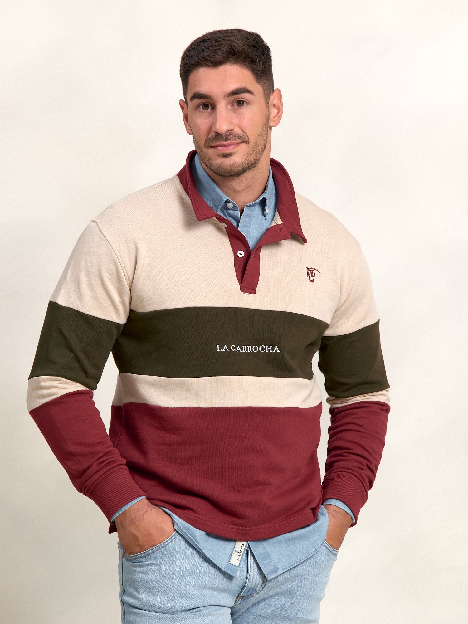 Multicolor Polo Neck Sweatshirt | Burgundy