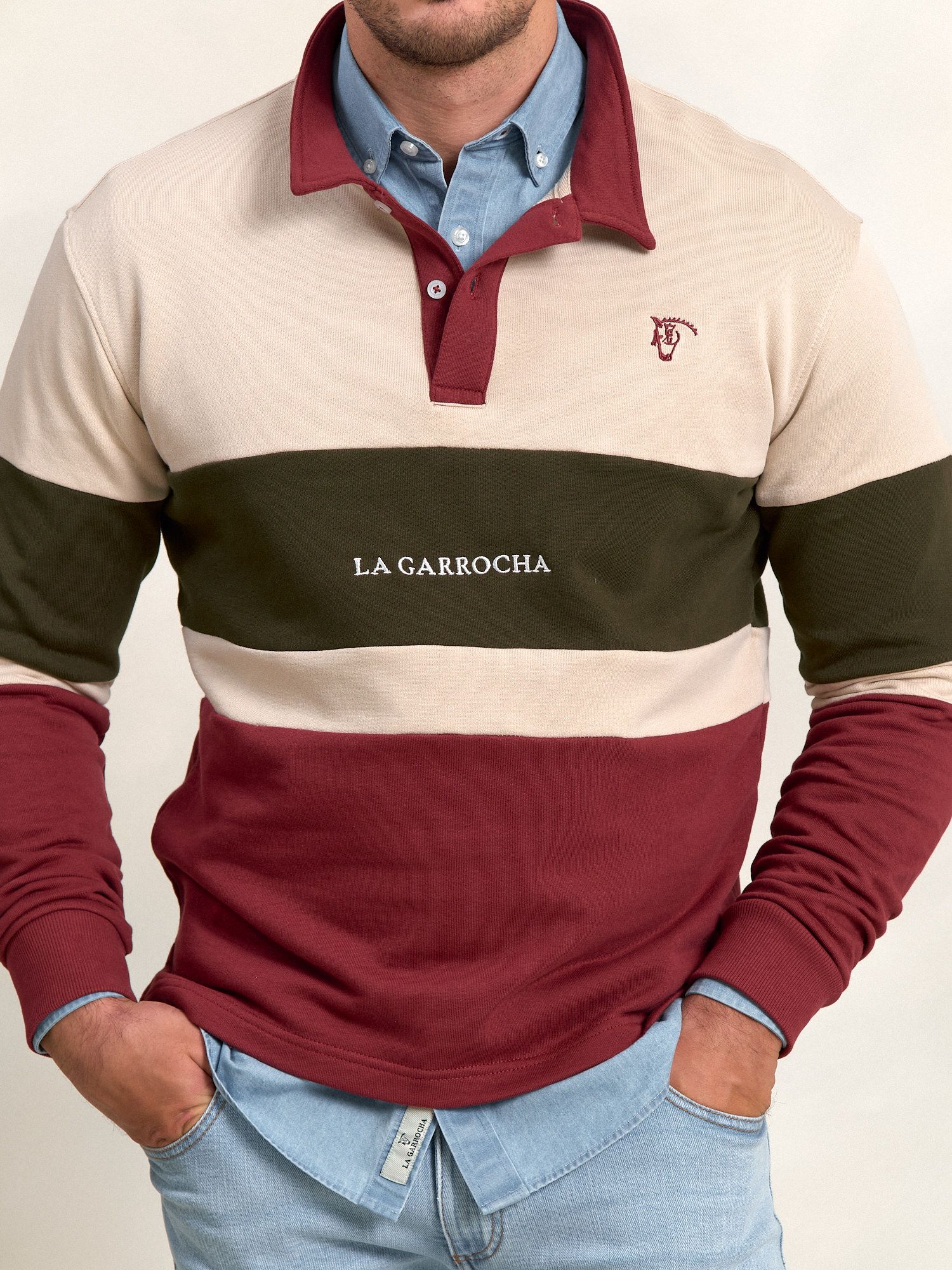 Multicolor Polo Neck Sweatshirt | Burgundy