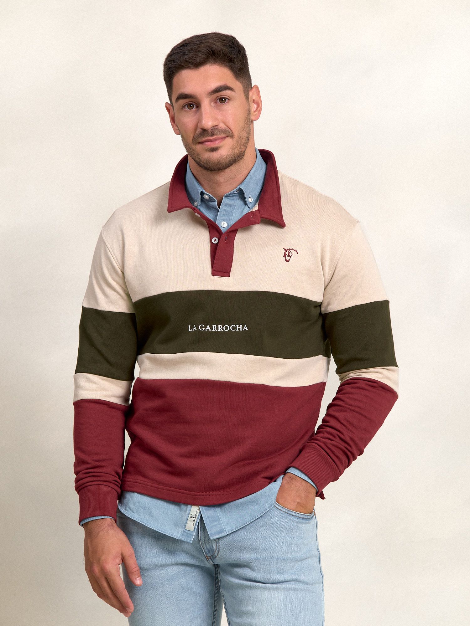 Sudadera Cuello Polo Multicolor | Burgundy